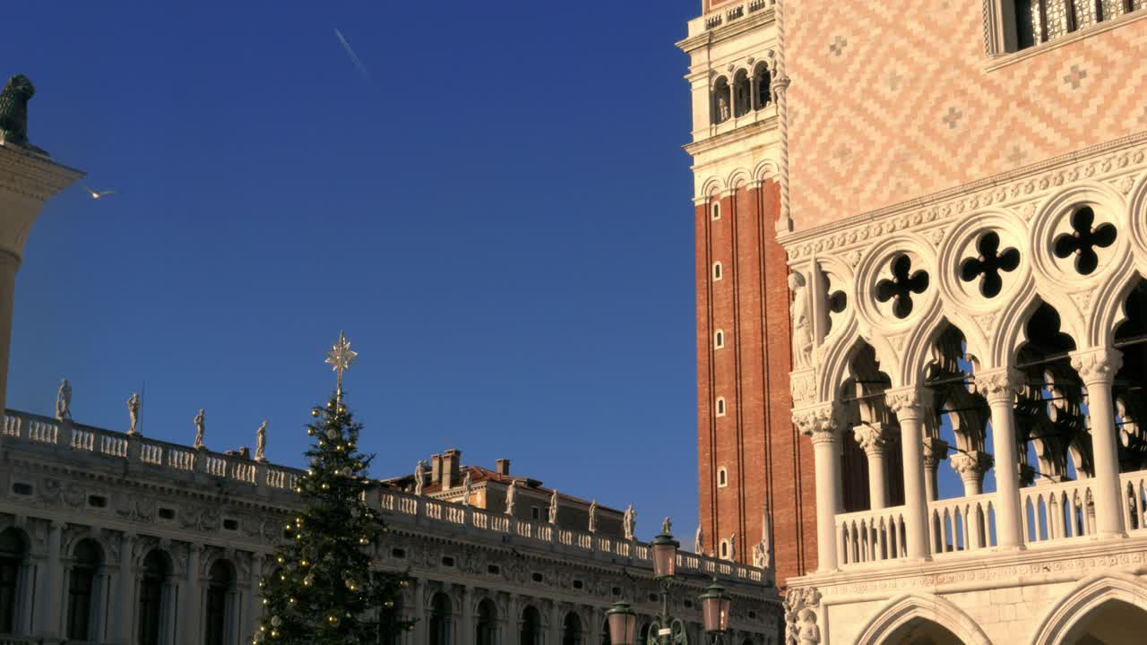 St. Mark's Square with Doge's Palace and Christmas Tree in Venice, Italy