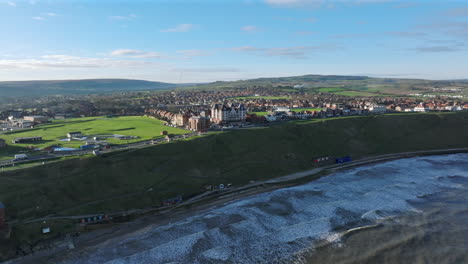 High-Establishing-Drone-Shot-of-Whitby-Town-Suburbs-Yorkshire-UK