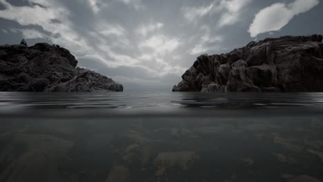 Half underwater in northern sea with rocks