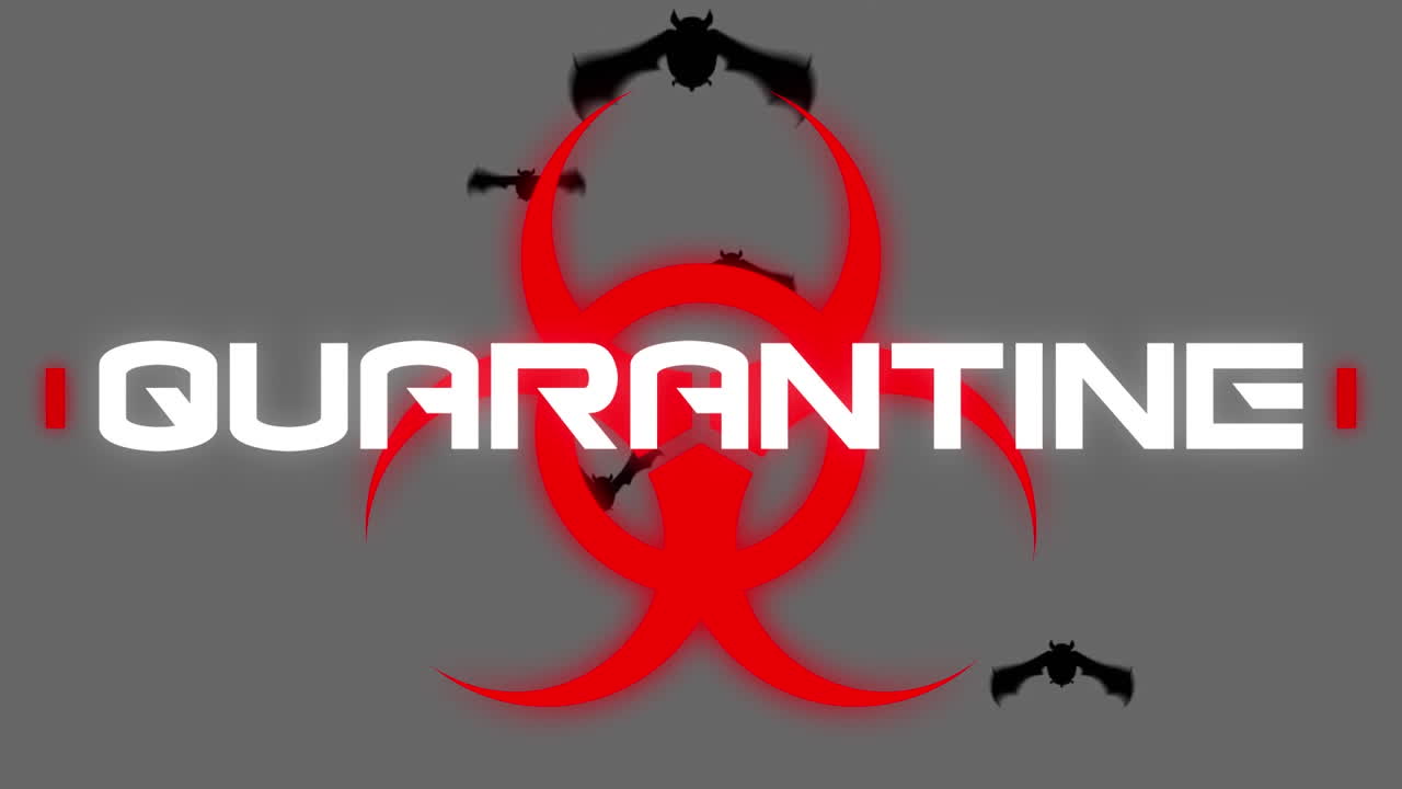 코로나 19 경고 텍스트의 애니메이션, 격리, 빨간색 생물 위험 기호와 박 ⁇ , 회색에