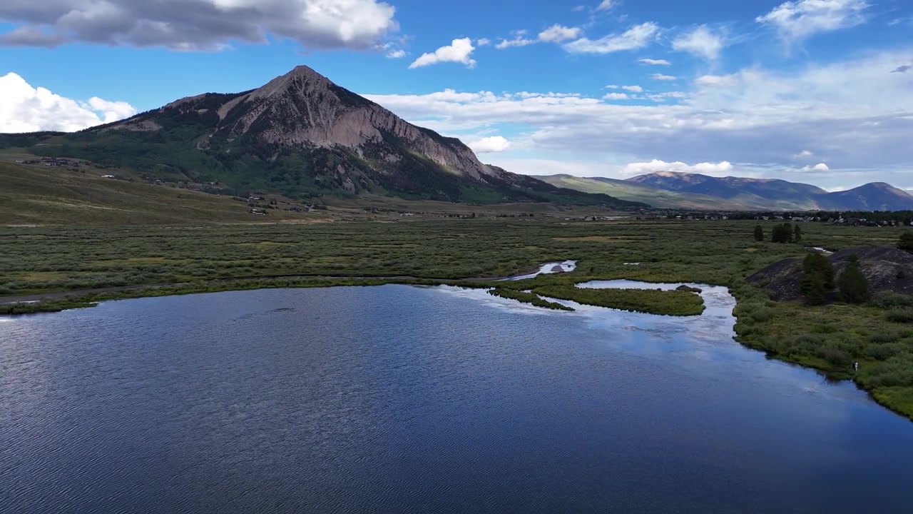 Drone Shot of Peanut Lake and Elk Mountains Landscape, Crested Butte Colorado USA
