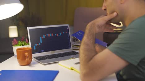 man examining and thinking financial chart.