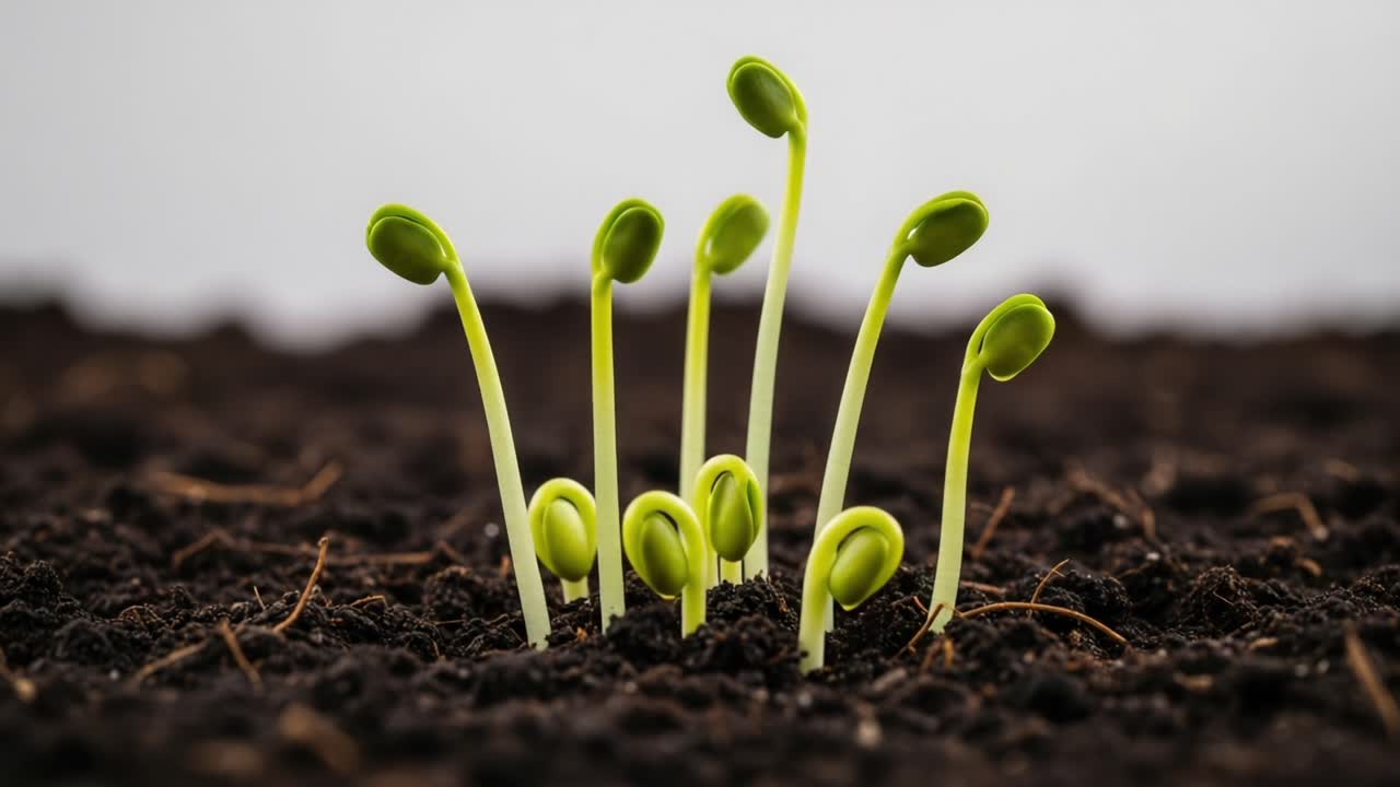 A Lush Emergence: Seedlings Break Through the Rich Soil, Showcasing Nature's Remarkable Growth and Resilience in a Captivating Display of Life's Unfolding Journey