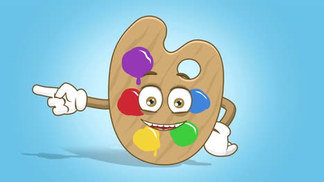paleta de colores del artista de dibujos animados puntero izquierdo feliz con animación facial alfa mate