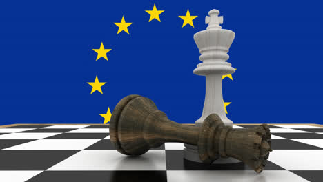 tablero de ajedrez contra la bandera de la ue en el fondo