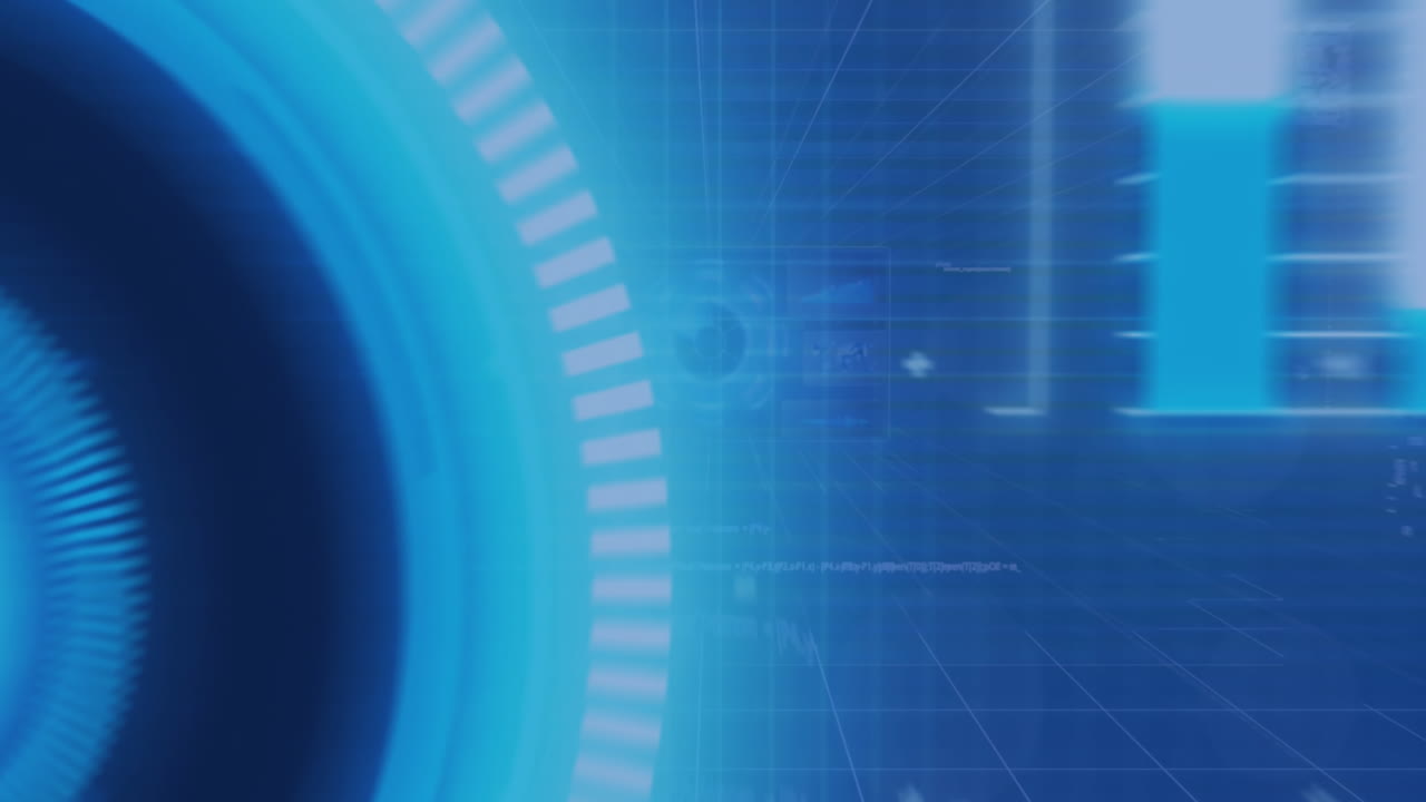 파란색 배경에 화면을 통해 금융 데이터 처리의 애니메이션