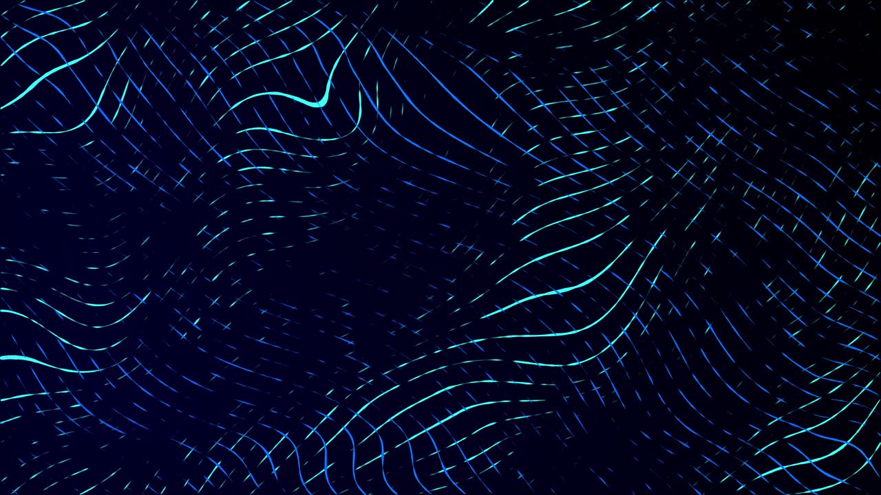 Moving neon swirling lines with wave warp effects patchwork glowing pattern design on a dark gradient background dynamic abstract motion graphics textured overlay colour way blue cyan