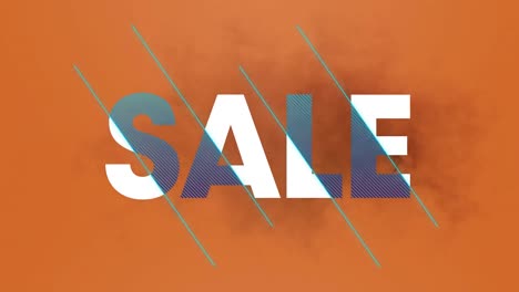Animation-of-sale-text-in-white-and-blue-letters-over-orange-background
