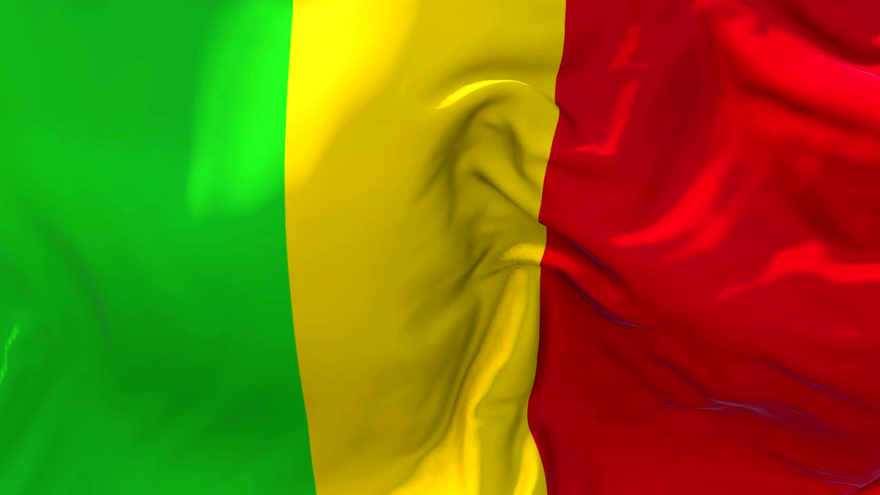 Mali Flag Waving in Wind Slow Motion Animation . 4K Realistic Fabric Texture Flag Smooth Blowing on a windy day Continuous Seamless Loop Background.