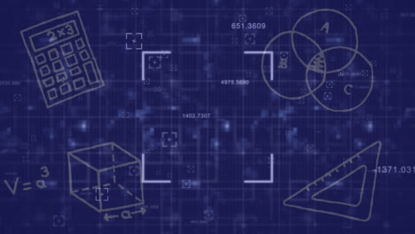 animación del visor, el cubo, la escala, el dibujo matemático sobre un fondo abstracto