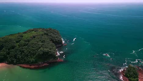 Volando-Sobre-Islas-A-Lo-Largo-De-La-Costa-De-Whangamata