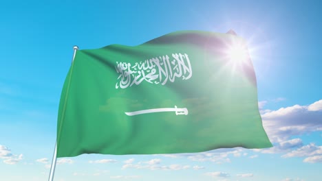 flag of saudi arabia with fabric structure against a cloudy sky (loopable)