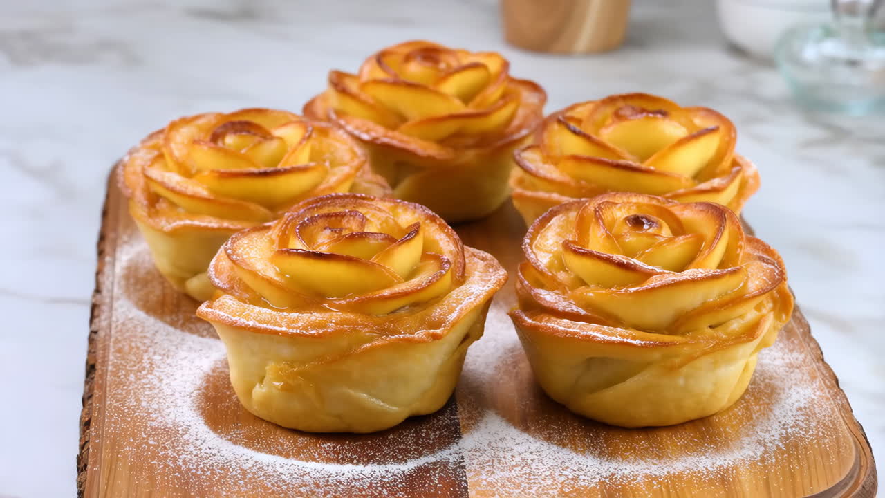 Delicious Apple Rose Tarts Dusted with Powdered Sugar