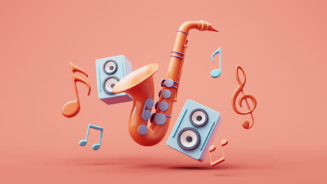 loop animation of music instruments with cartoon style, 3d rendering.