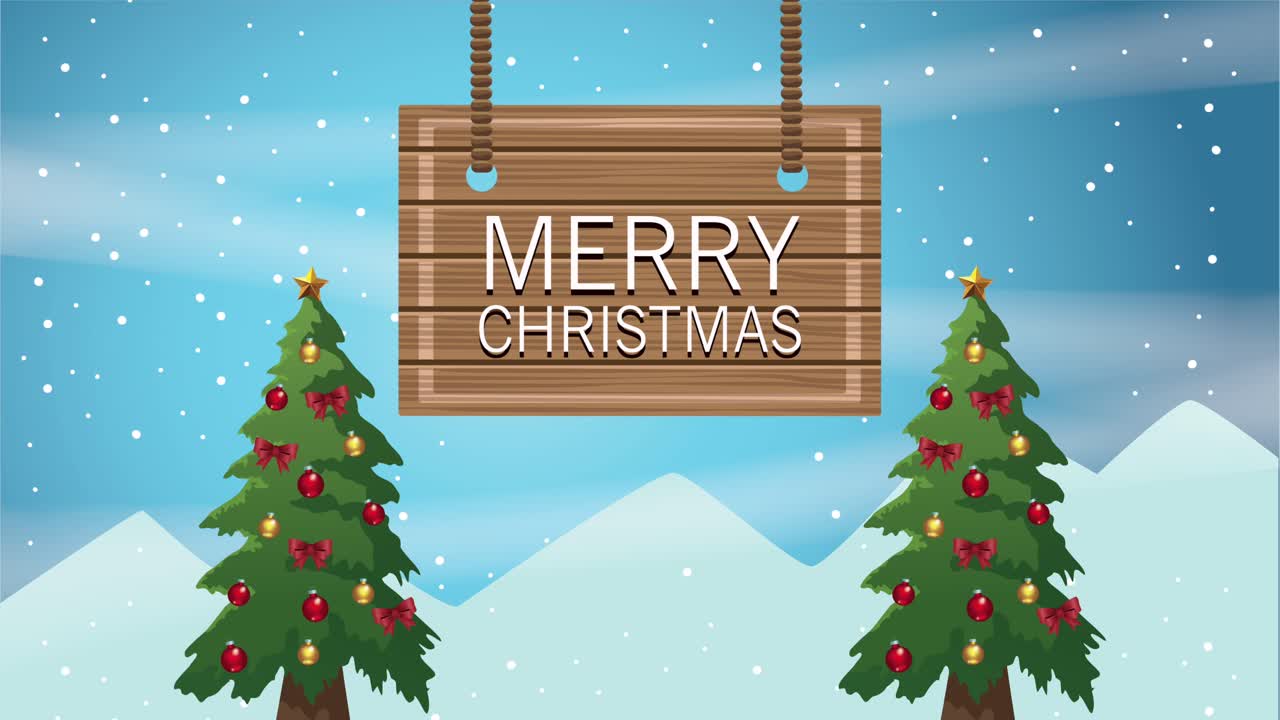 소나무 나무와 라벨이 있는 메리 크리스마스 카드