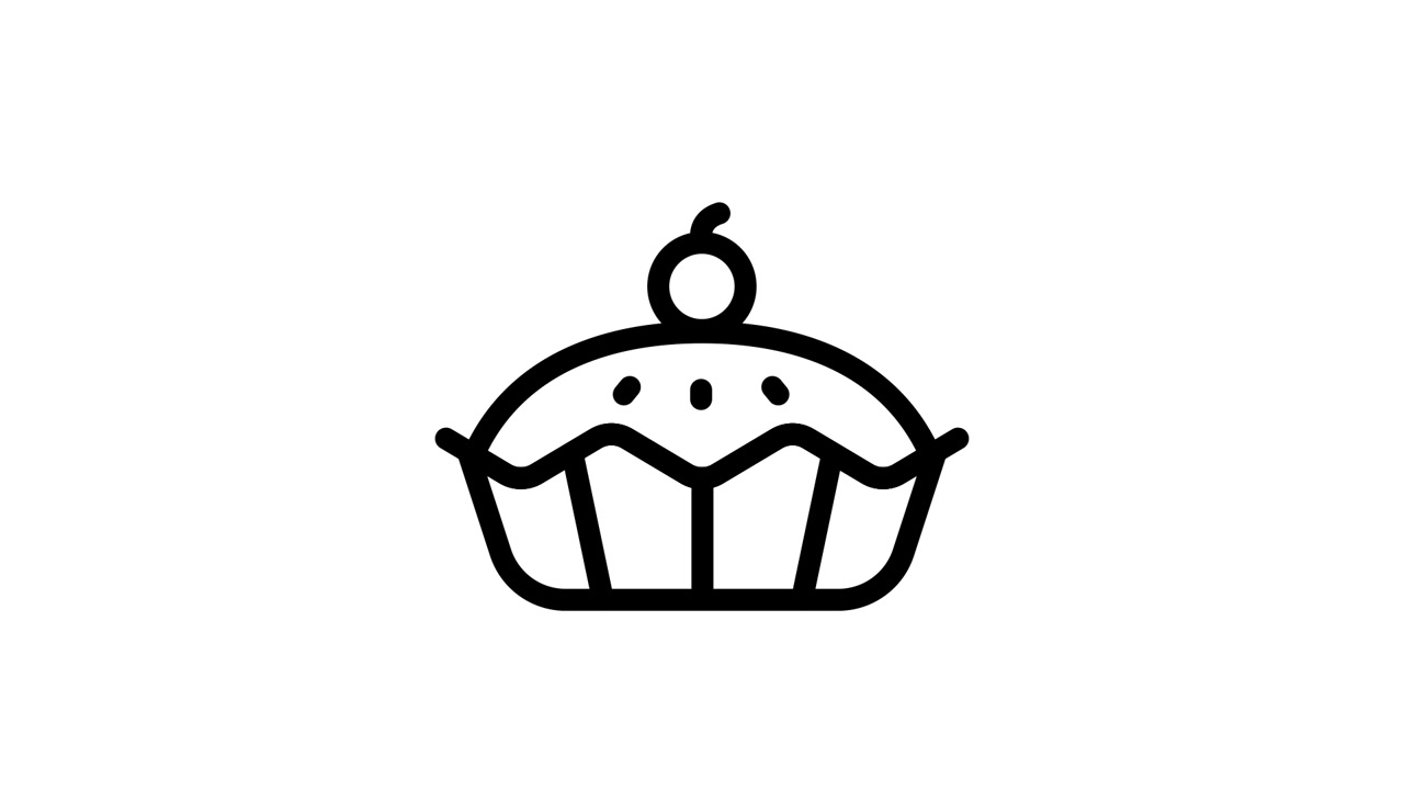 Icône animée de cupcake en dessin au trait avec un effet de vapeur