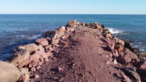 Rocky-coastline-at-the-Mediterranean-seaside-coast-in-Spain,-aerial-drone-view