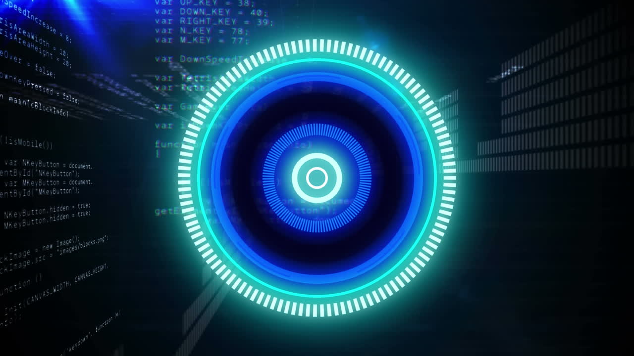 Animation of digital interface showing circular scope scanning with information and data on black