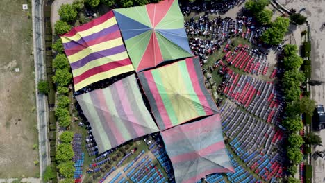 aerial view of colorful tarapaulin in serajul emarat park