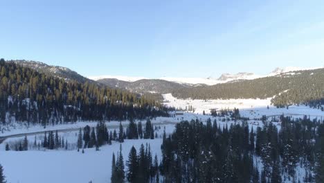 aerial view of a snowy mountain landscape