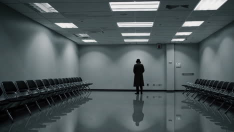 empty office waiting area with person