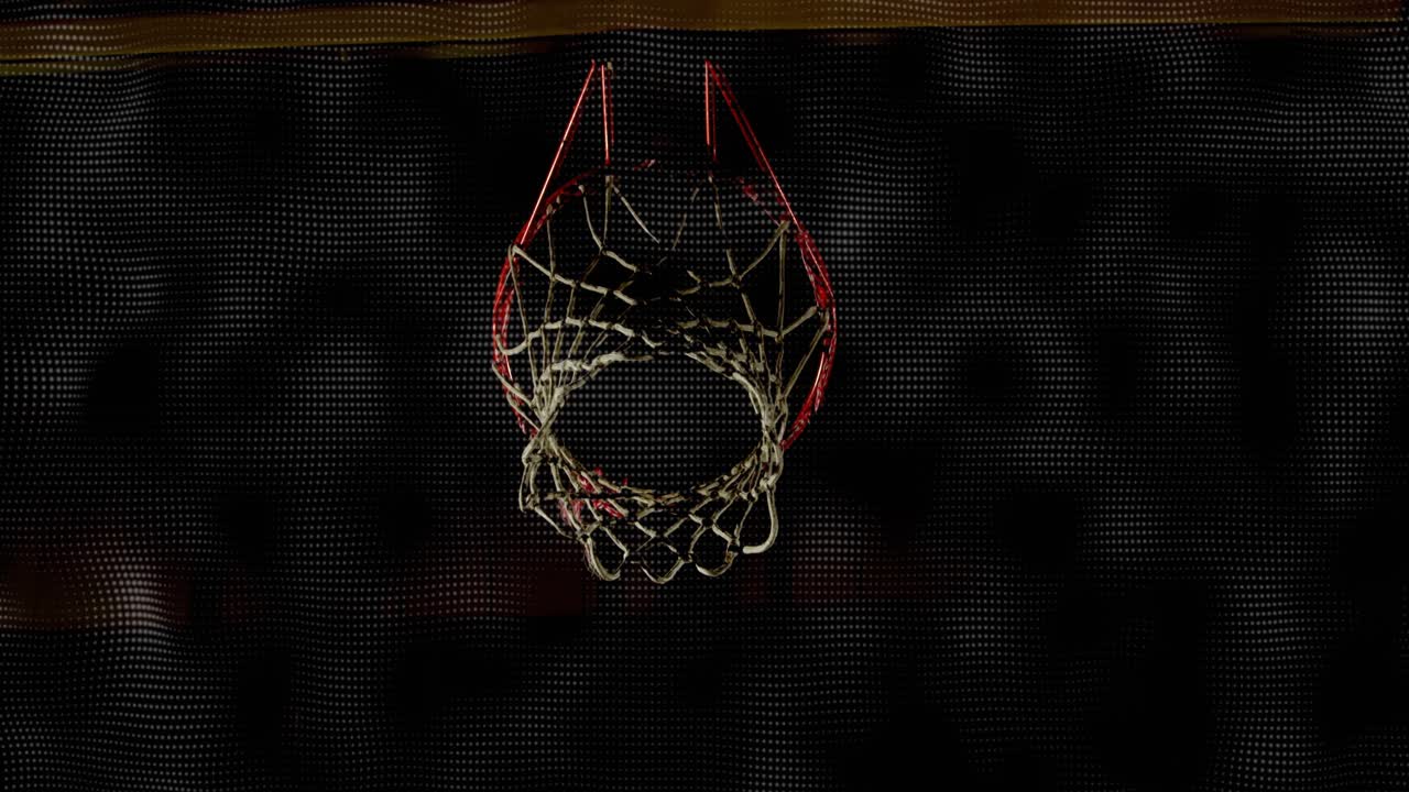 Basketball rim and net reacting as player pushing ball through hoop for dunk, net swinging back