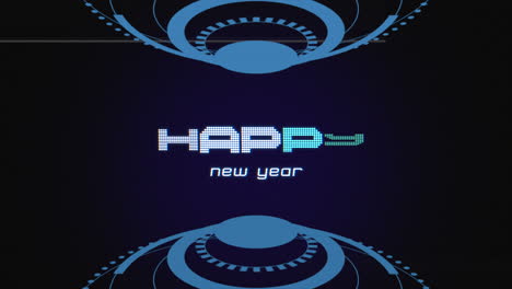 happy new year on digital screen with hud elements