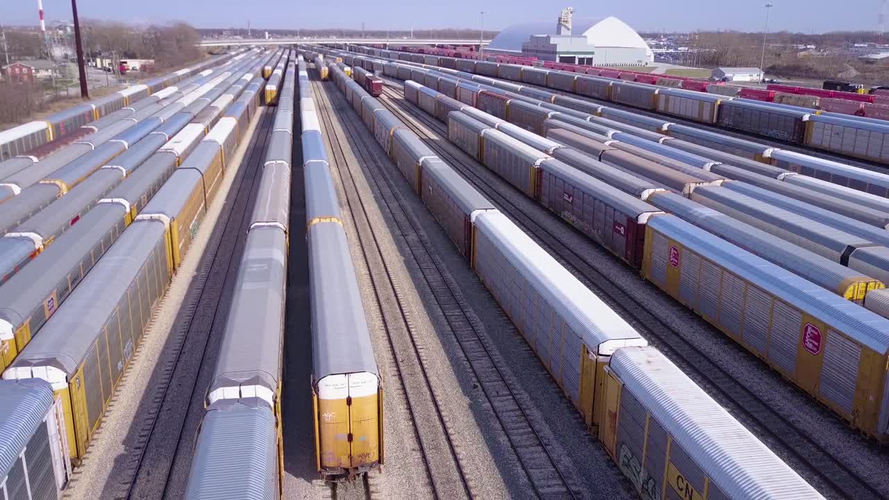 A good aerial over a railroad yard suggests shipping commerce trade or logistics 2