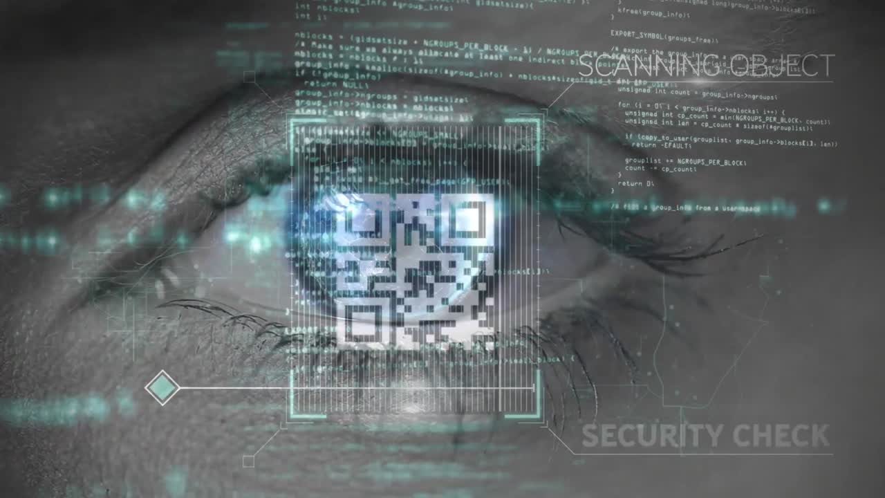 animación del procesamiento de datos y codificación binaria sobre el ojo azul