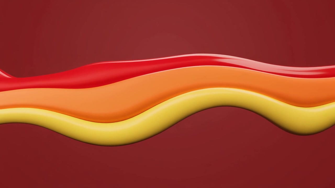 Abstract 3D Animation of Wavy Red, Orange, and Yellow Liquid Ribbons