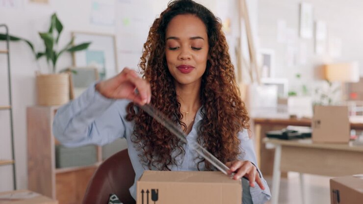 E commerce, delivery and employee packaging box