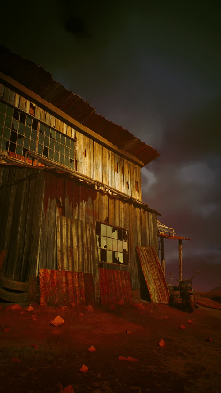 granero de pie en el campo por la noche