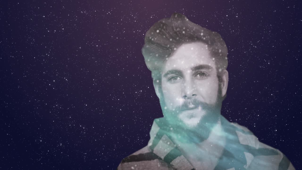 배경에 빛나는 별들과 함께 인간을 둘러싼 공간