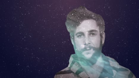 espacio sobre el hombre contra las estrellas que brillan en el fondo