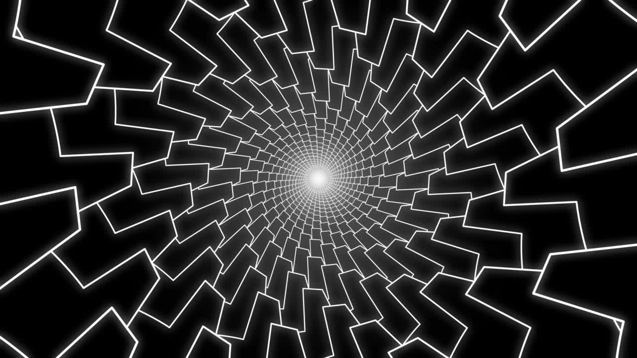 fondo de animación en bucle de túnel en blanco y negro con gráfico de espiral geométrico abstracto