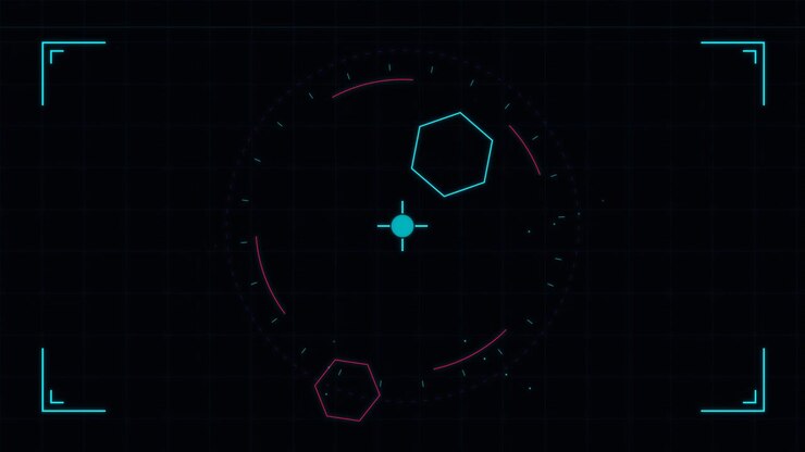Futuristic Digital HUD Interface with Rotating Hexagon Target