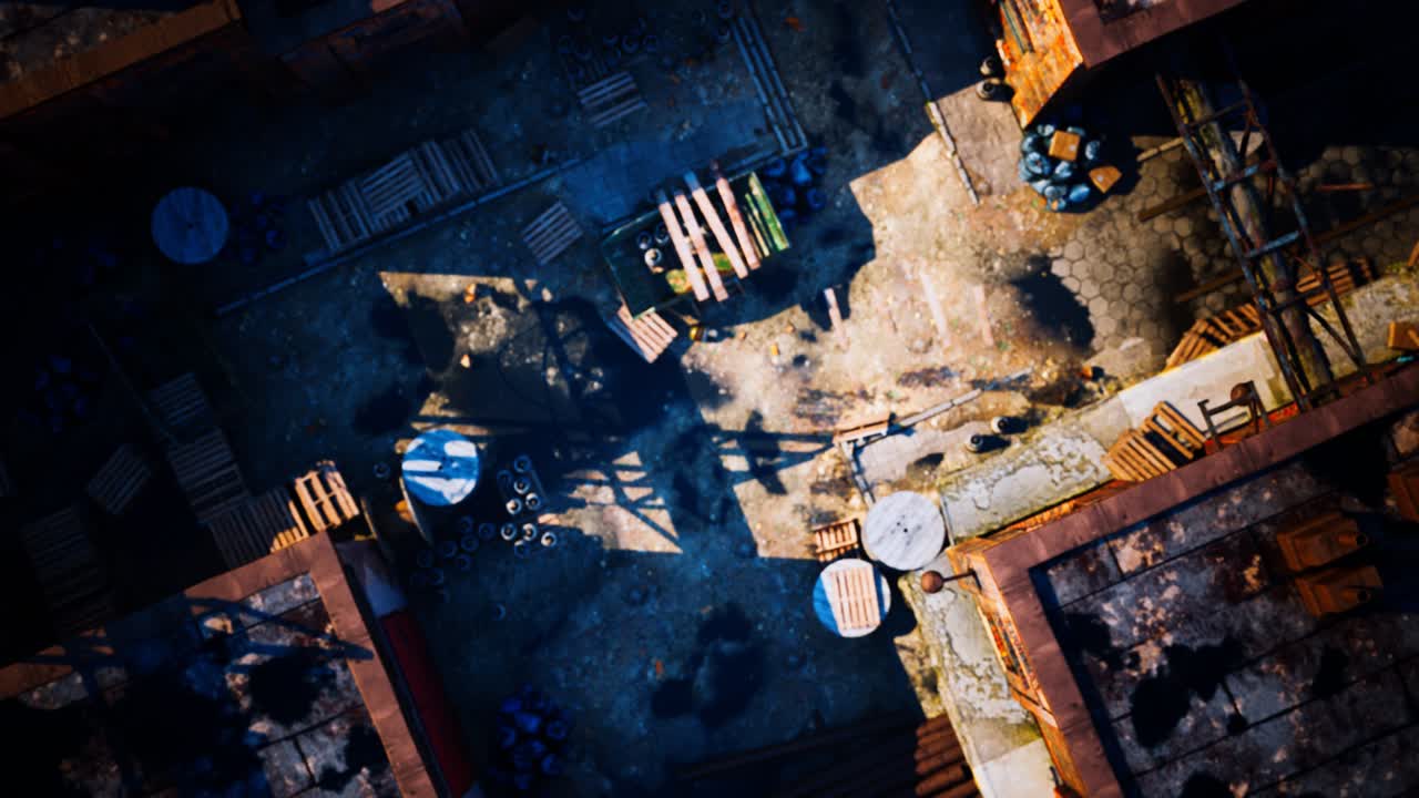 버려진 옛 공장 의 공중 사진