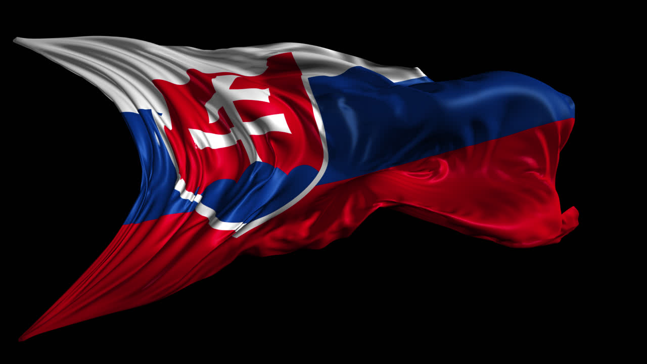 Waving Slovak Flag on Black Background
