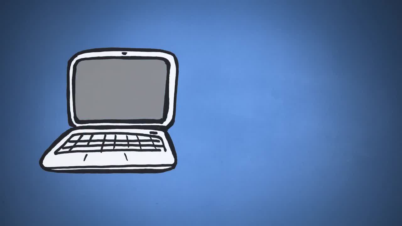 animación de vista frontal de una computadora portátil blanca dibujada