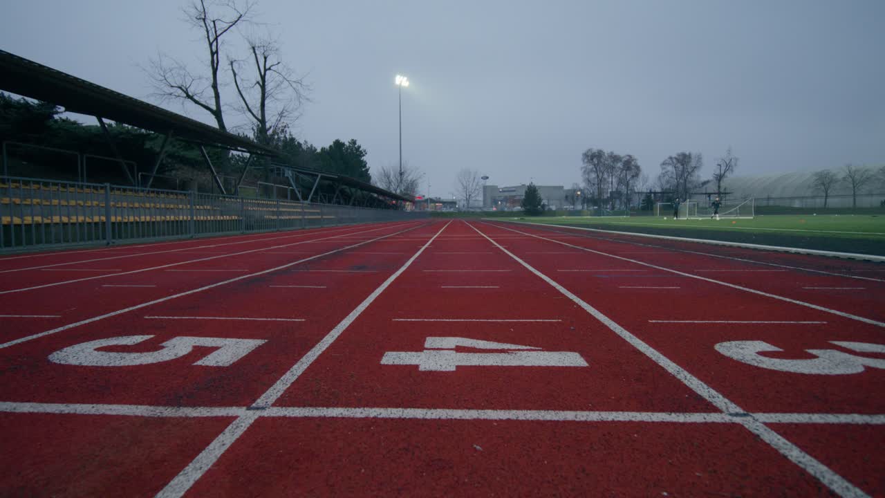 pista de carrera vacía en un complejo deportivo en un día nublado