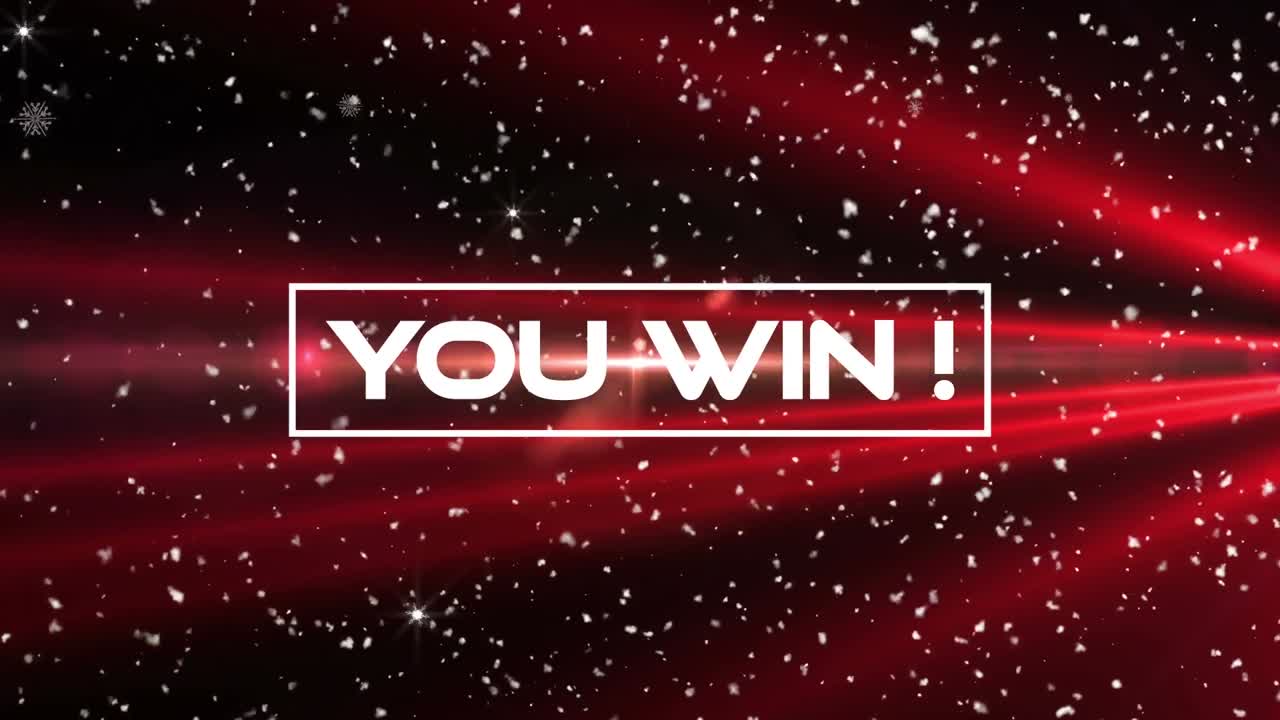 검은 바탕에 눈송이와 빨간 빛 트레일에 대해 텍스트 배너를 이기는 디지털 애니메이션