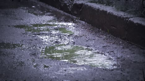 heavy rain shower downpour cloudburst rainfall behind the glass.