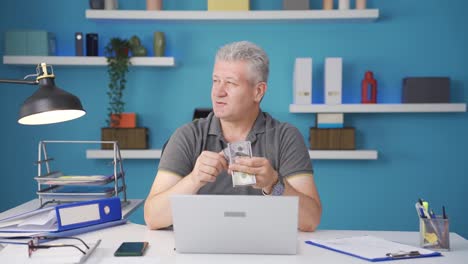 home office worker man proud, money happiness.