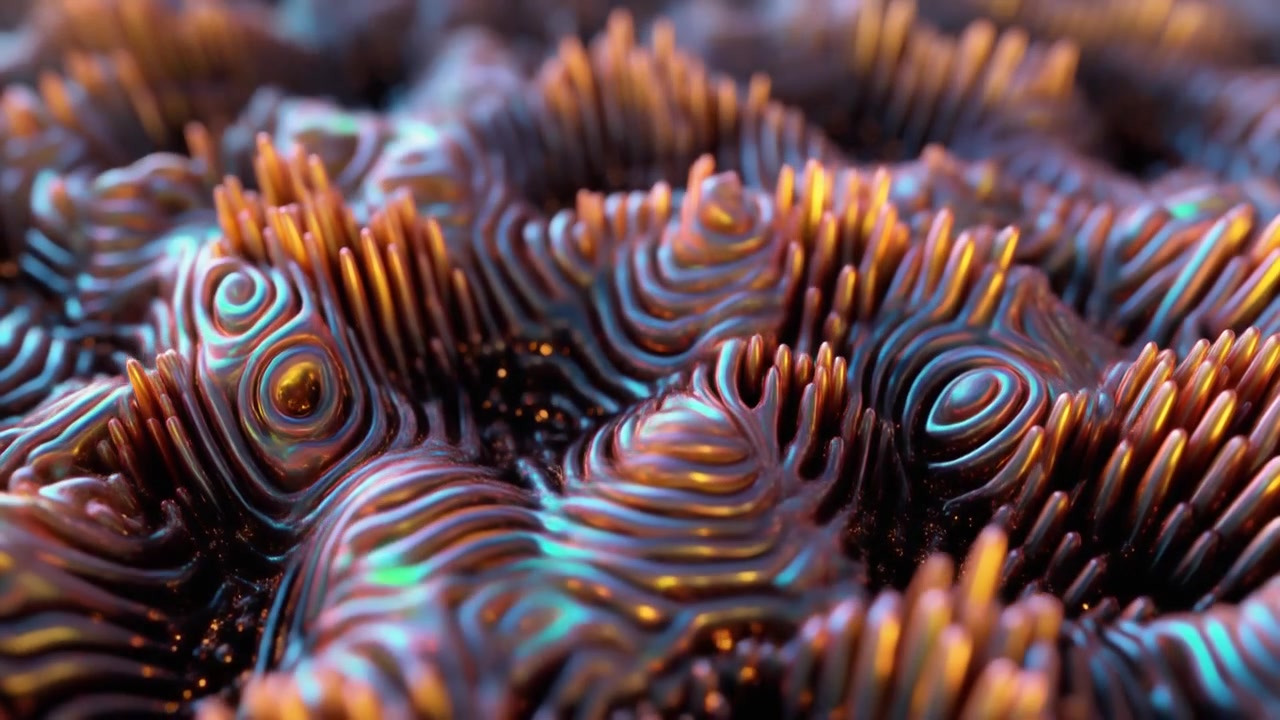 Abstract 3D Animation of Pulsing Metallic Organic Structures