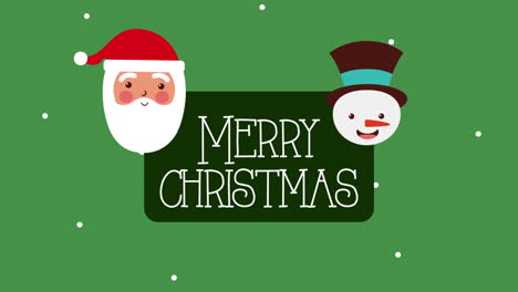 happy merry christmas card with santa claus and snowman