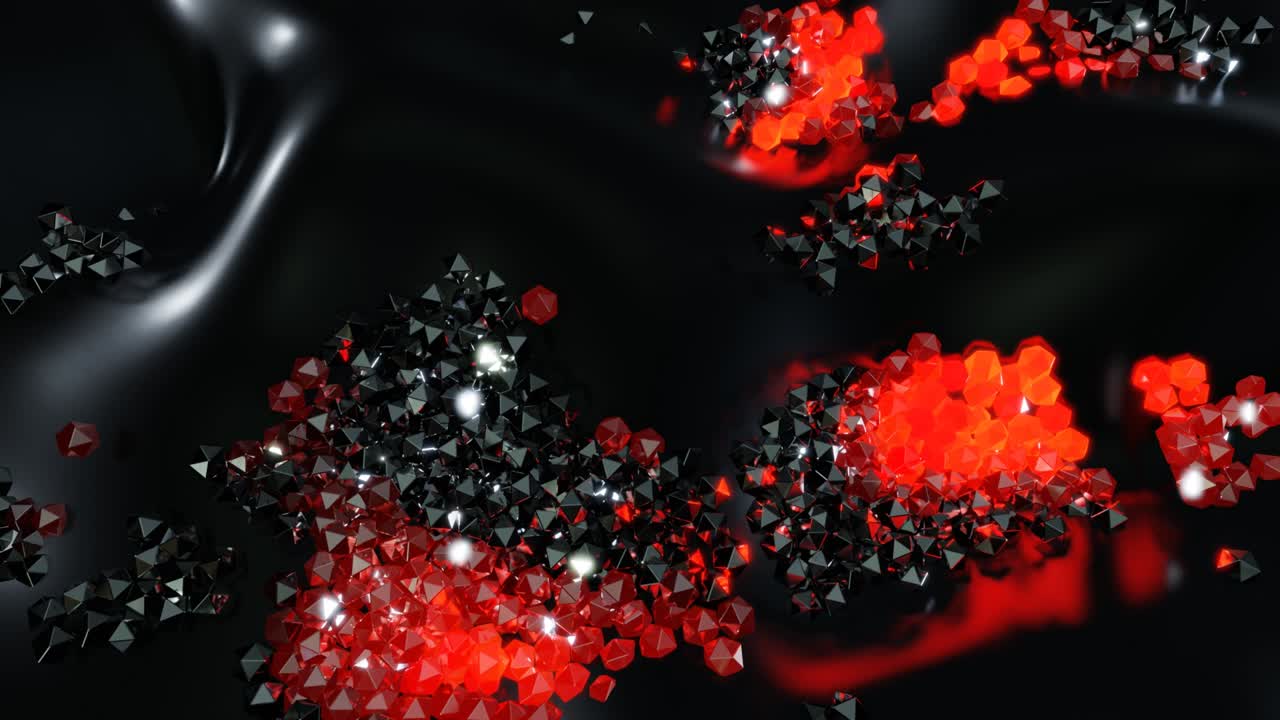 불은 추상적인 꽃받침과 같은 패턴을 형성하기 시작합니다. 은 오렌지색 파도는 크리스마스 꽃걸이와 같은 공을 가로질러 달립니다. 많은 회색 구와 함께 3d 추상적인 루프 된 배경은 평면에 놓여 있습니다.