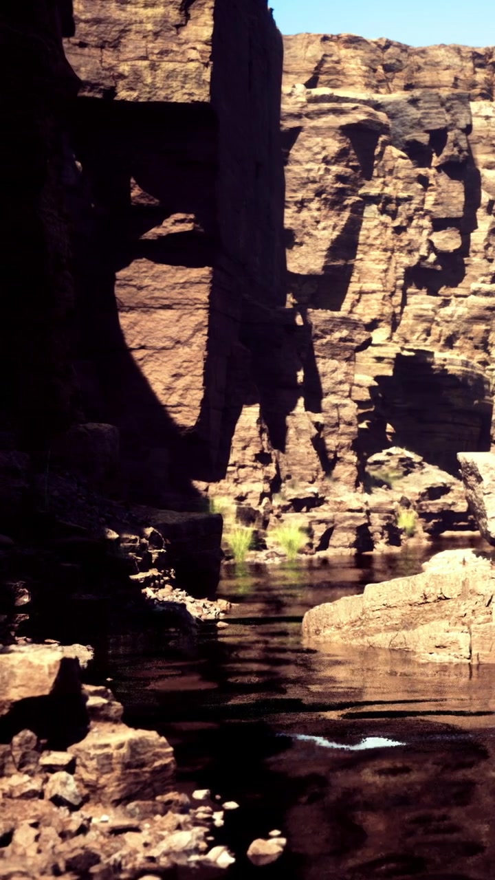 Esplorazione di paesaggio roccioso e acqua scura sotto un cielo sereno
