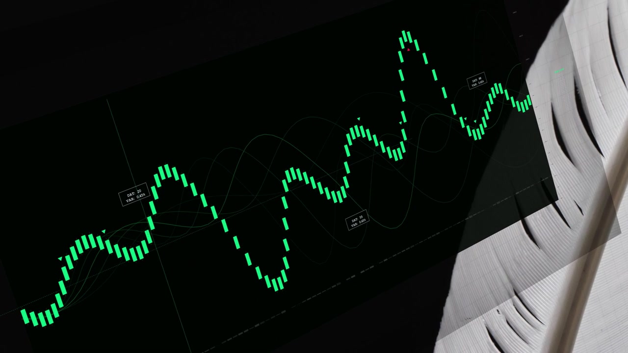 Green segmented waveform animating after audio rise, peaking and showing levels beside fabric