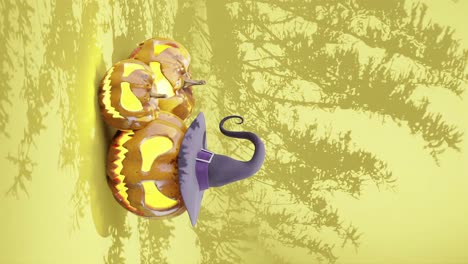 Beleuchtete-Halloween-Kürbis-Animation-Auf-Gelbem-Hintergrund
