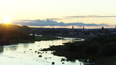 Kaunas-old-town-skyline,-drone-aerial-view.-Lithuania